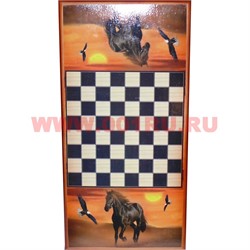 Нарды Лошадь символ 2026 года с узорами и рисунками 60x30 см из березы - фото 111800