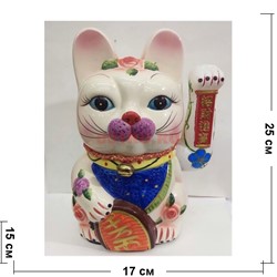 Кот Манэки-нэко керамический 25 см с колокольчиком - фото 118135