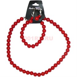 Набор 3-в-1 "Бусы, браслет, серьги" из коралла (прессовка) - фото 134990
