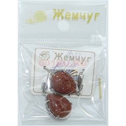 Набор 2-в-1 сережки и кольцо (Г-1008) из коричневого авантюрина - фото 181710