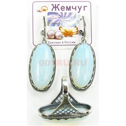 Набор 2-в-1 сережки и кольцо (П-274) из лунного камня - фото 181742