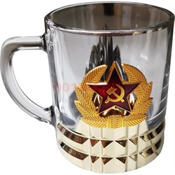 Чашка с ручкой «кокарда» стеклянная в золоте - фото 182324