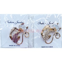 Брошь (BP-1411) металлическая Кошка со стразами 12 шт/уп - фото 184284