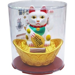 Котик Манеки Неко 13 см на слитке белый на солнечных панелях - фото 193856
