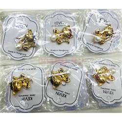 Брошь металлическая Кошка со стразами 12 шт/упаковка (BP-1068) - фото 203221
