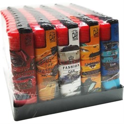 Зажигалка газовая турбо с машинами 50 шт/упаковка - фото 203307