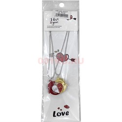Подвеска кулон магнитная (BS-2227) сердце 2 дельфина Love цвет красный и золото 12 пар/упаковка - фото 208853
