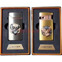 Зажигалка газовая турбо откидная с металлической нашлепкой - фото 214123