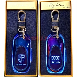 Зажигалка USB спиральная с подсветкой марки машин с карабином - фото 215659