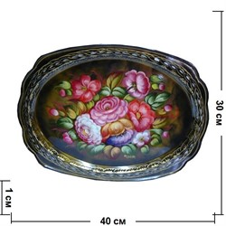 Поднос жостовский "Цветы" ручная роспись средний - фото 48141