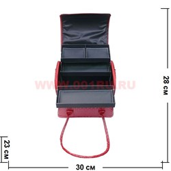 Шкатулка-сумка автомат 3-ярусная красная 28*23*30 - фото 49790