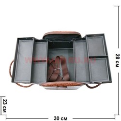 Шкатулка-сумка автомат 3-ярусная коричневая 28*23*30 - фото 49813