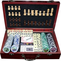 Набор игр 6 в 1 (300 фишек покерных, шахматы, домино, карты) - фото 81190