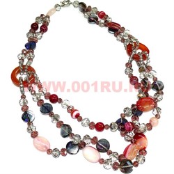 Бусы из агата 55-58см серебристо-розовые - фото 96541