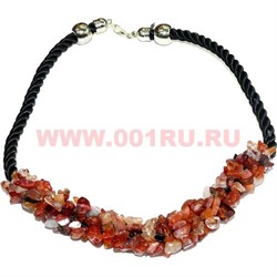 Бусы из натур.камня на кожаном ремешке 45 см сердолик - фото 96952