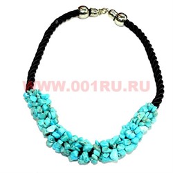 Бусы из натур.камня на кожаном ремешке 45 см бирюза - фото 97093