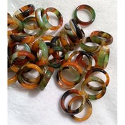 Кольцо агат черный+зеленый+оранжевый