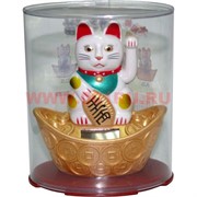 Кот Манеки Нэко 10 см на слитке на солнечных батареях (белый)